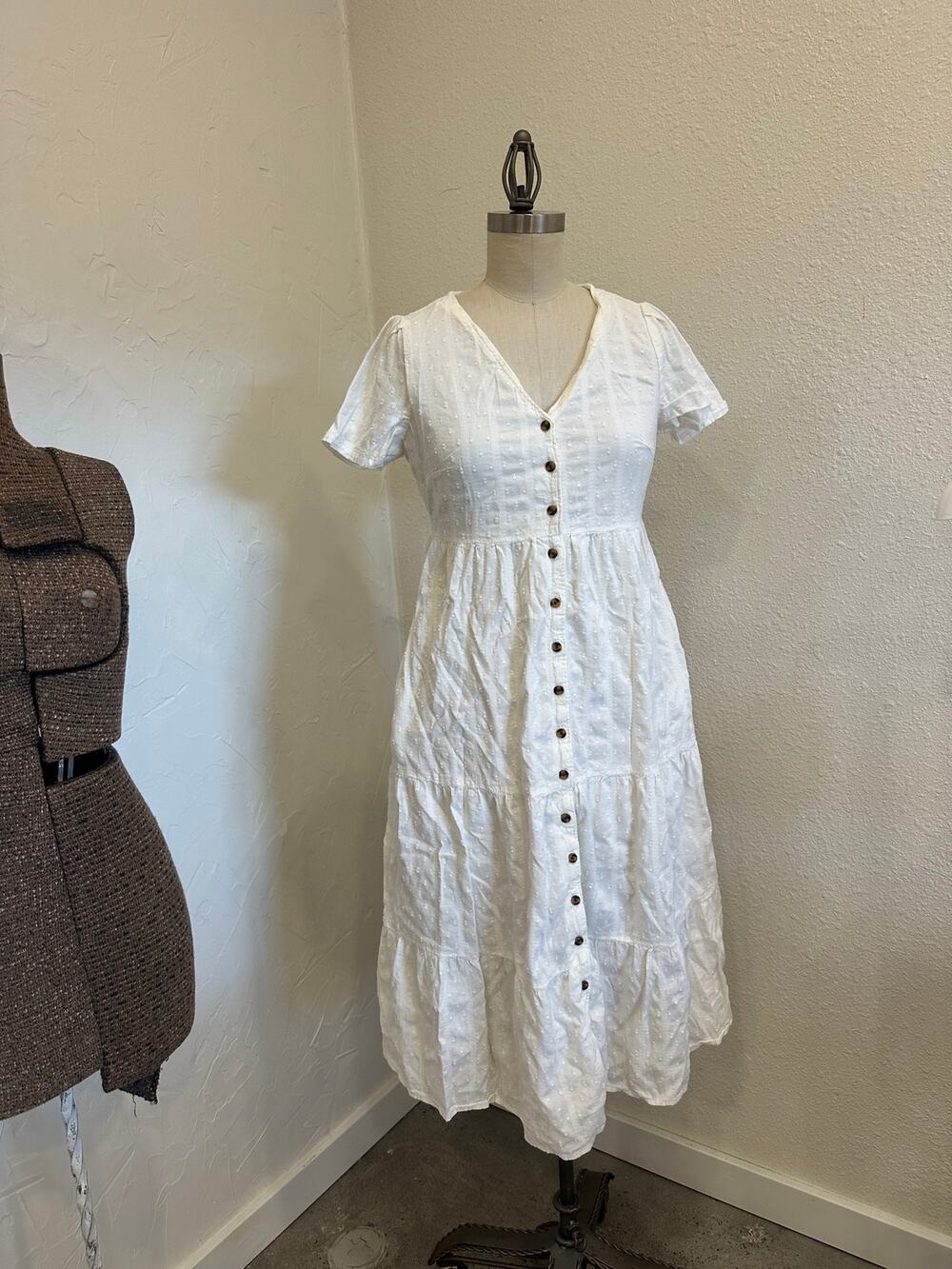 Sonoma Goods for Life Women’s XS Midi Dress White Cotton Blend Swiss Dot